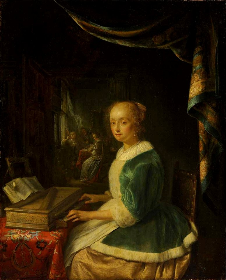 Gerrit Dou - A Young Lady Playing a Clavichord