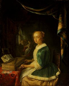 Gerrit Dou - A Young Lady Playing a Clavichord