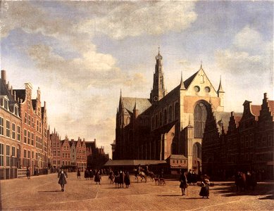 Gerrit Adriaensz. Berckheyde - The Market Square at Haarlem with the St Bavo - WGA01927. Free illustration for personal and commercial use.