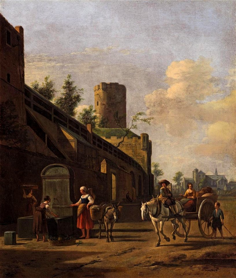Gerrit Berckheyde-A Horse and Cart by City Wall of Cologne