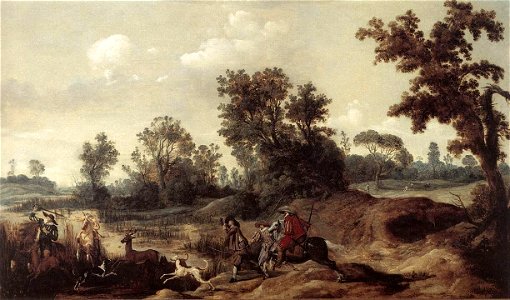 Gerrit Claesz. Bleker - Stag Hunting in the Dunes - WGA02262. Free illustration for personal and commercial use.