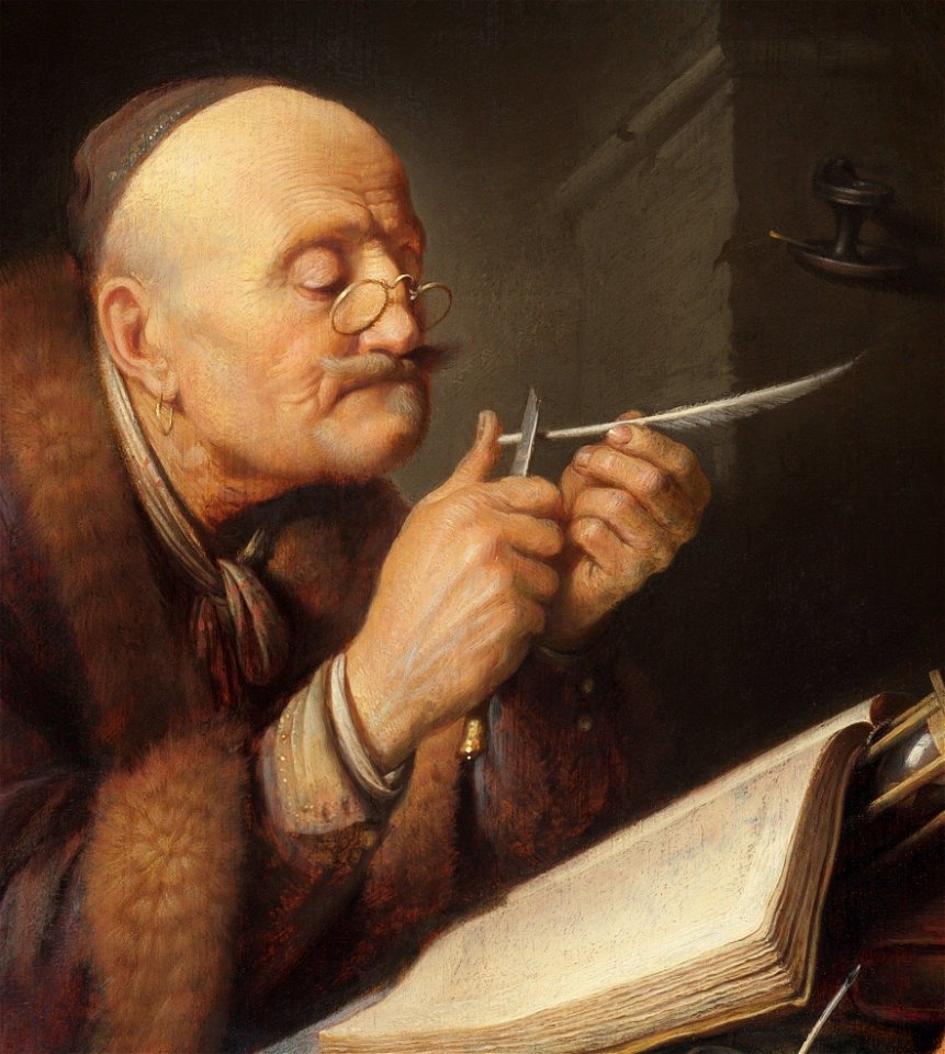 Gerrit Dou - Scholar sharpening a quill pen