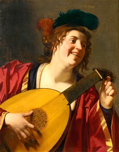 GERRIT VAN HONTHORST UTRECHT 1590 - 1656 A WOMAN TUNING A LUTE. Free illustration for personal and commercial use.