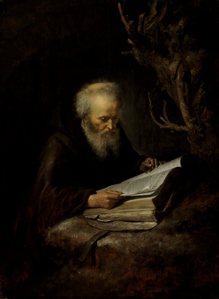 Gerrit-Dou-A-Hermit-Saint-Reading-in-a-Cav grande