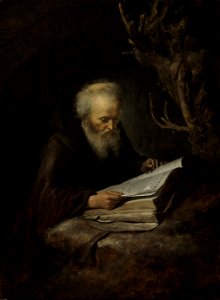 Gerrit-Dou-A-Hermit-Saint-Reading-in-a-Cav grande