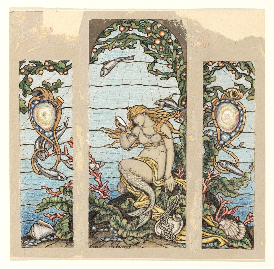 Elihu Vedder - The Mermaid Window, Design for Stained Glass Window for the A.H. Barney Residence, New York, NY - Google Art Project