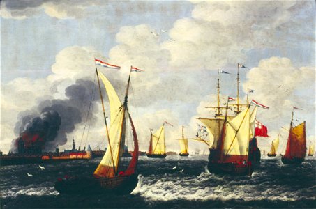 Gerrit Pompe - Gezicht op Veere met de brandende Grote Kerk (1686) - AA1005 - Cultural Heritage Agency of the Netherlands Art Collection