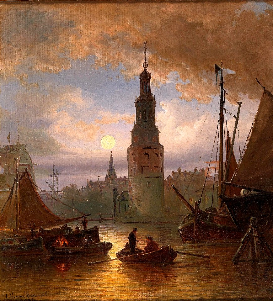 Elias van Bommel - A view of Amsterdam in the moonlight
