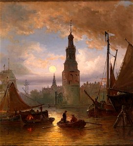 Elias van Bommel - A view of Amsterdam in the moonlight