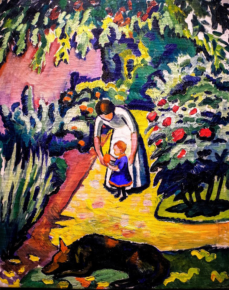 Elisabeth Macke und kind im Garten