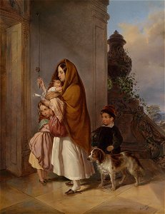 Elisabeth Modell Mutter mit ihren Kindern in Not 1848. Free illustration for personal and commercial use.