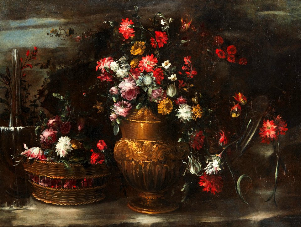Elisabetta Marchionni Dahlien Narzissen in Vase und Korb