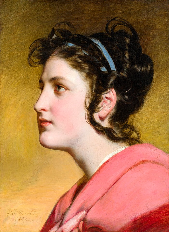 Elise Kreuzberger, Profil mit blauem Bande und aufgelösten Haaren, 1837