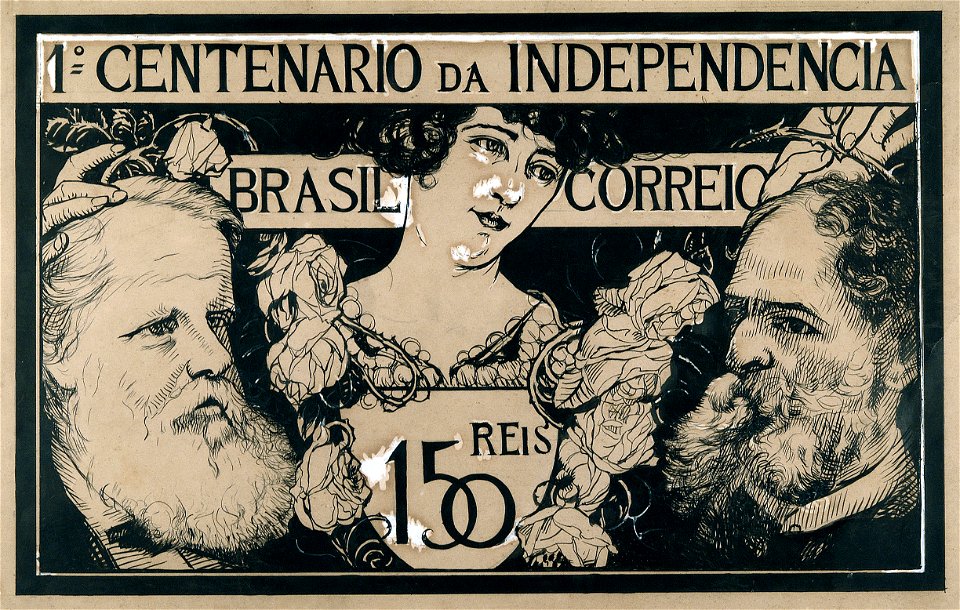 EliseuVisconti-A821-Selo comemorativo do 1º Centenário da Independência – 150 Réis – Estudo para selo