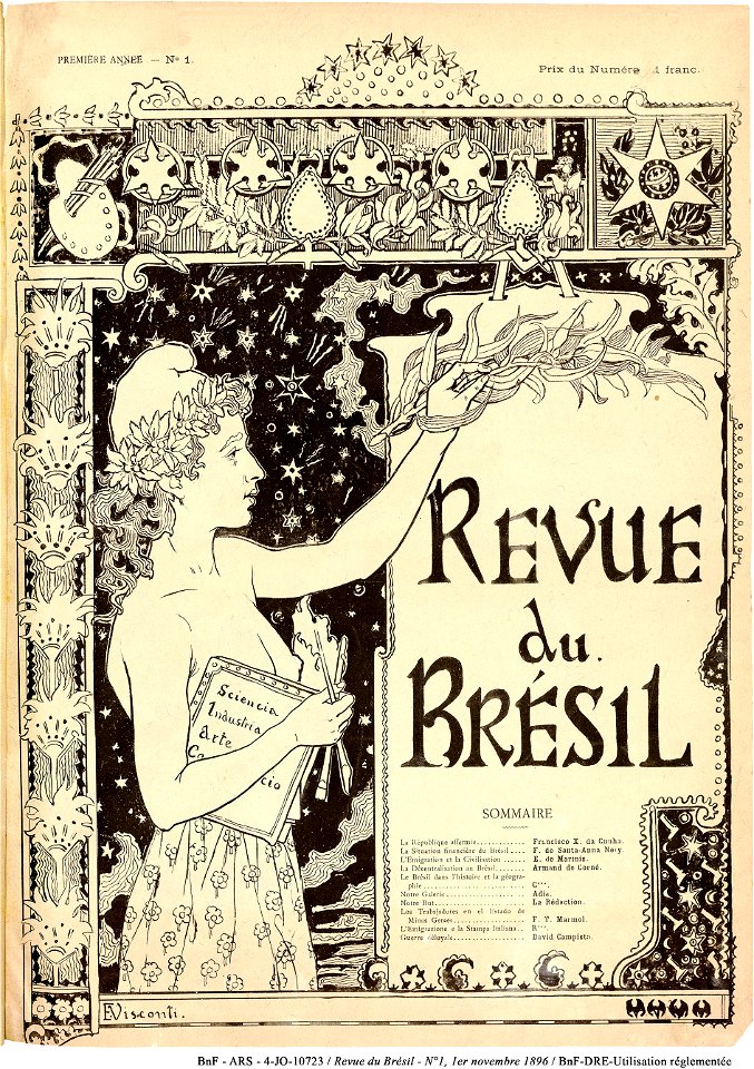 EliseuVisconti-A844-Capa do primeiro número da Revue du Brésil editada em Paris – Novembro de 1896 – Matriz original de localização desconhecida