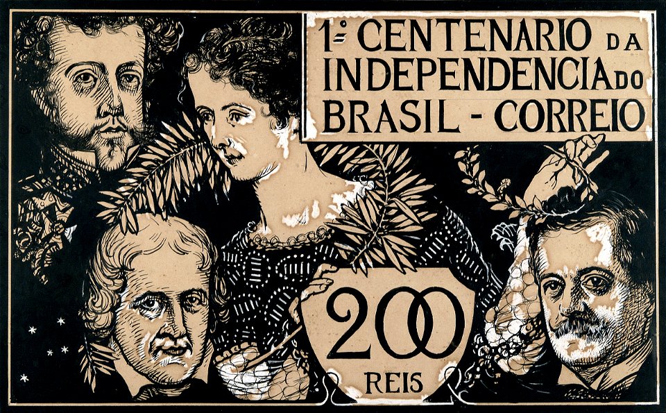 EliseuVisconti-A822-Selo comemorativo do 1º Centenário da Independência – 200 Réis – Estudo para selo