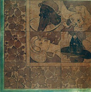 EliseuVisconti-A826-Figuras e flores – Ladrilhos de cerâmica – Estudo para decoração de piso