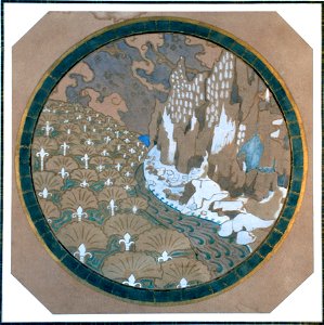EliseuVisconti-A838-Paisagem rochosa estilizada – Email cloisonné – Estudo para Marchetaria
