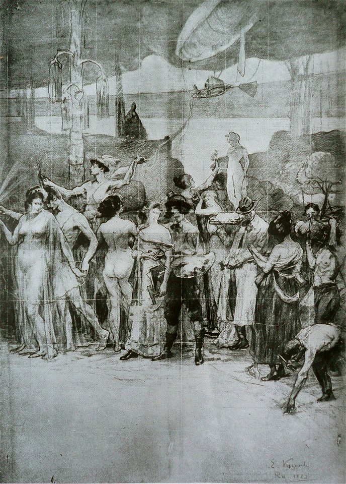EliseuVisconti-D739-O Progresso do Rio – Cartão para o tríptico “Deveres da Cidade” do Palácio Pedro Ernesto – Rio de Janeiro – Painel Central