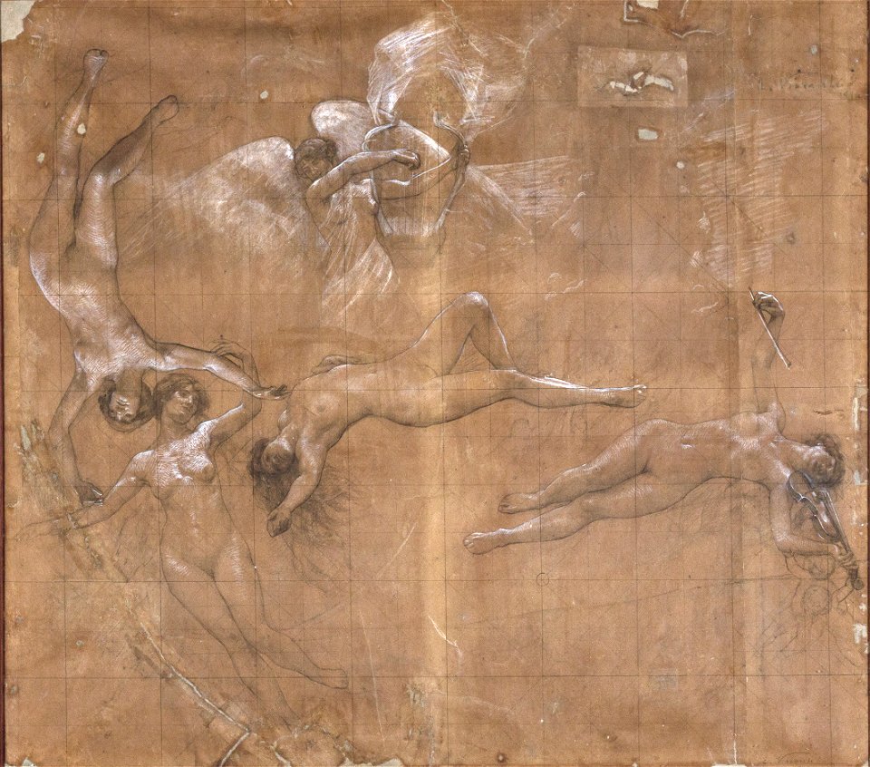 EliseuVisconti-D752-A Música – Detalhe – As Três Graças – Cartão de transferência para o painel central do foyer do Theatro Municipal do Rio de Janeiro