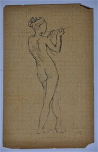 EliseuVisconti-D569-Nu feminino de pé – Estudo para Oréadas – Desmembrado de um caderno de anotações