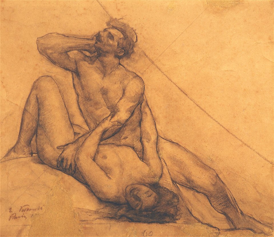 EliseuVisconti-D723-Casal Francesca da Rímini e Paolo Malatesta – Alegoria ao drama – Estudo de detalhe para o triângulo do teto sobre a plateia do Theatro Municipal do Rio de Janeiro