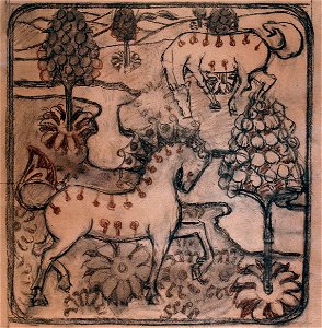 EliseuVisconti-D839-Cavalos – Estudo para tapeçaria ou papel de parede (1)