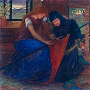 Elizabeth Siddal - Lady Affixing Pennant to a Knight’s Spear