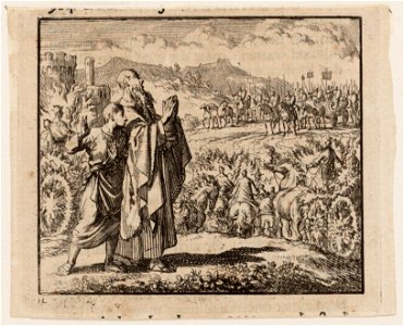 Eliza en de Syrische legers aan weerszijden van de verschijning van de hemelse heirscharen met vlammende wagens, objectnr A 47837