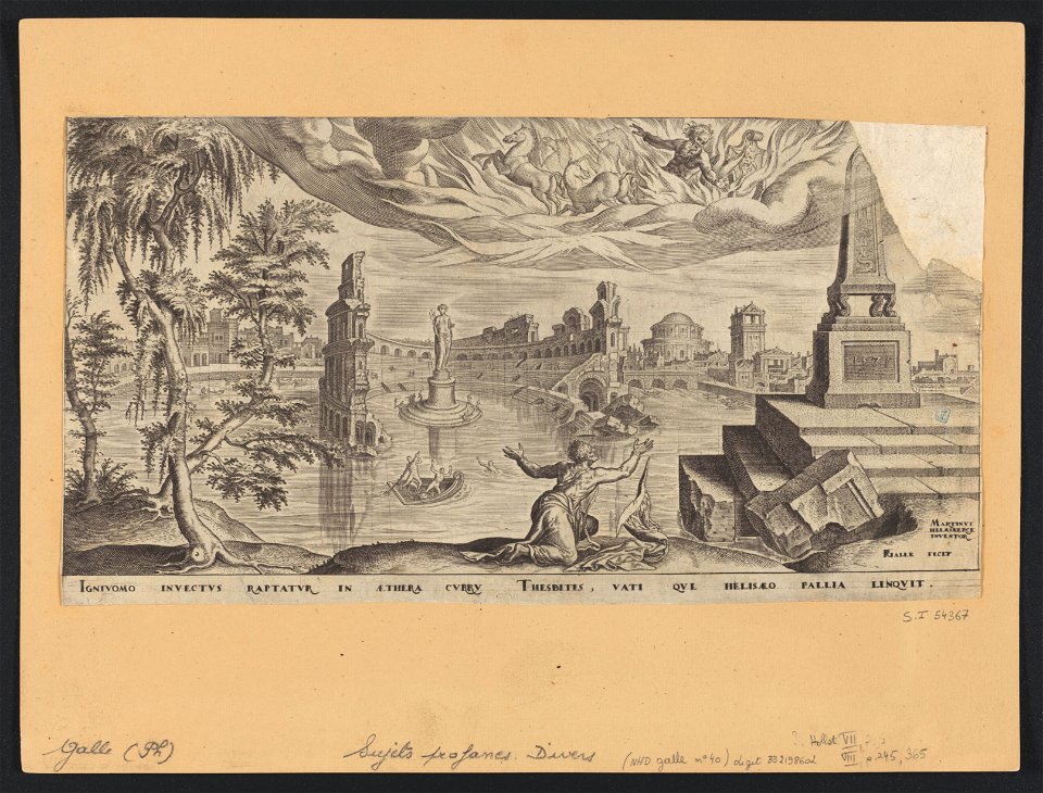 Elisha Receiving Elijah's Mantle 1571 print by Maarten van Heemskerck, S.I 54367, Prints Department, Royal Library of Belgium