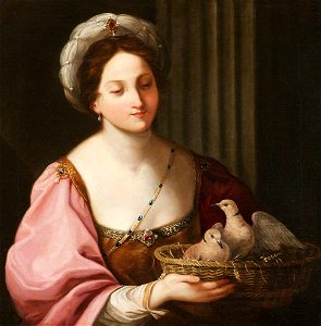 Elizabeth Cust (1776-1858) - A Young Woman with a Basket of Doves (variant copy after Guido Reni) - 1151331 - National Trust