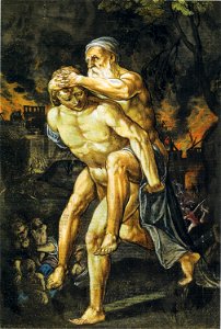 Adam Elsheimer - Aeneas rettet Anchisis aus dem brennenden Troja