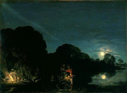 Adam Elsheimer The Flight into Egypt. Free illustration for personal and commercial use.