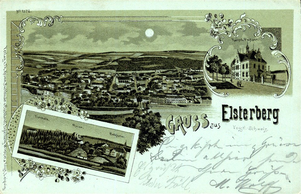 Elsterberg - Mondscheinlitho (1896) - gelaufen 1896