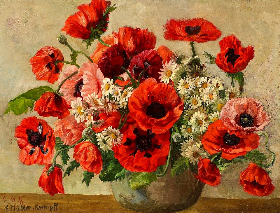 Elsbeth Müller-Kaempff Blumenstrauß mit rotem Klatschmohn