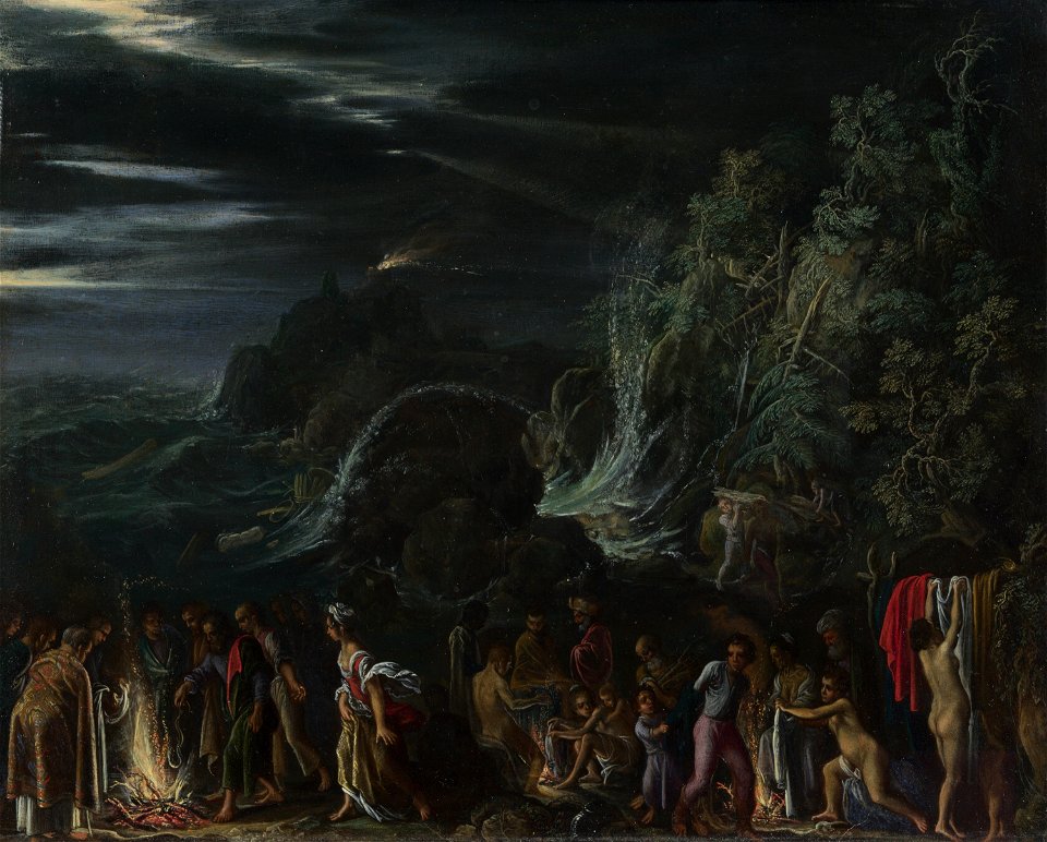 Adam Elsheimer - St. Paulus auf Malta. Free illustration for personal and commercial use.