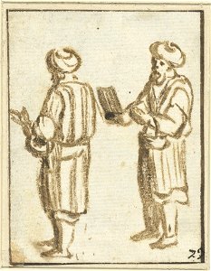Adam Elsheimer (possibly) - Two standing men with turbans. Free illustration for personal and commercial use.