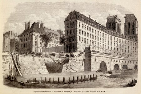 Embellissements de Paris - Démolition du petit pont de l'Hôtel-Dieu. Free illustration for personal and commercial use.