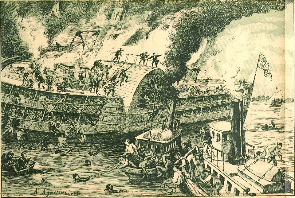 EM NOVA-YORK. A grande catastrophe do vapor de passeio General Slocum. Morte horrível de 1.200 pessoas!