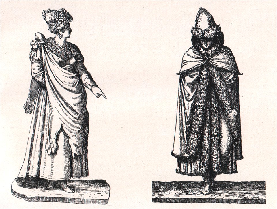 Emil Brass, Im Reiche der Pelze, 2. Auflage, 1925, Seite 151, Zwei Tartarinnen in Pelztracht, zur Zeit der Muscovy Co