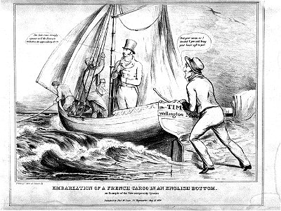 Embarkation of a French Cargo in an English Bottom. An example of the New reciprocity System (caricature) RMG PW3898