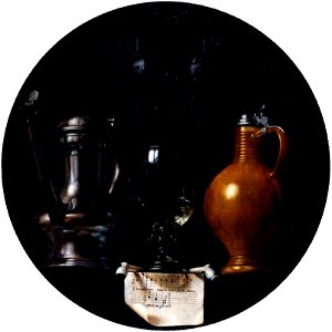 Emblematic still life with flagon, glass, jug and bridle by Torrentius