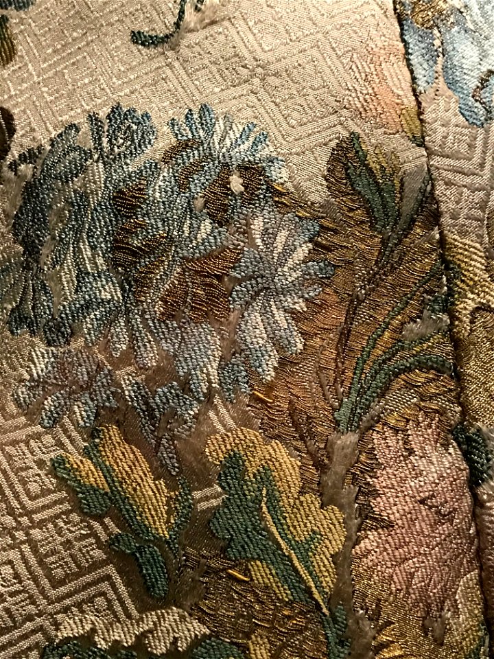 Embroidered flower, French Dress with Watteau Pleat, 1730-1750
