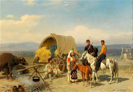 Emil Volkers - Romanian Peasants with Patrol. Free illustration for personal and commercial use.