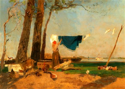 Emil Jakob Schindler - A washerwoman on the Danube bank