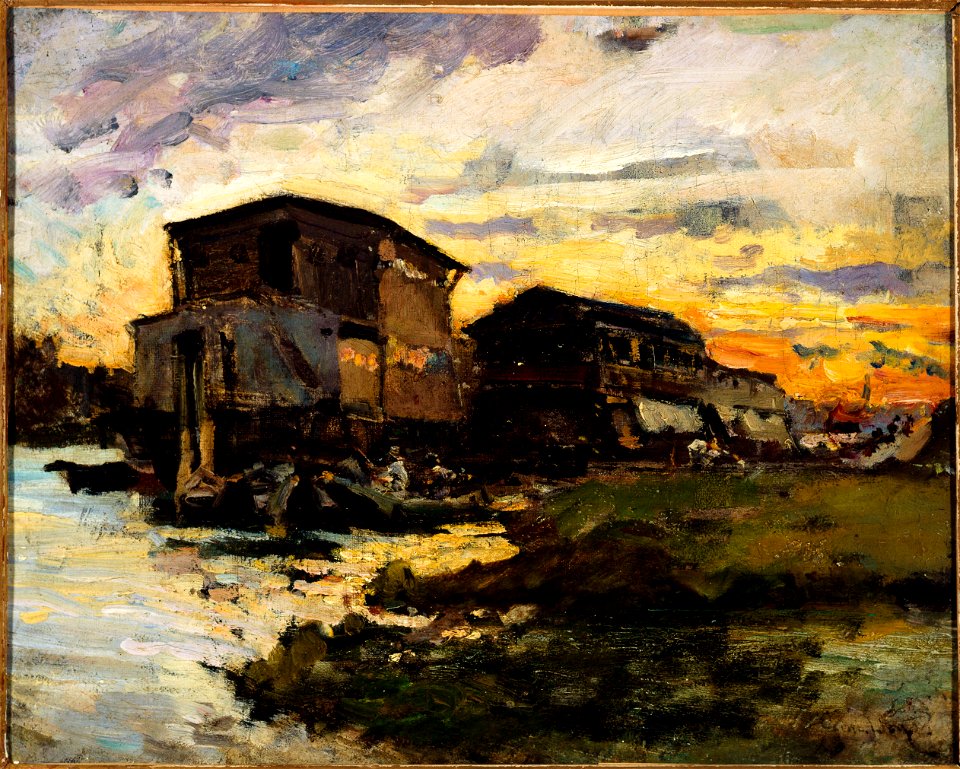 Emile Antoine Guillier - Bateau-lavoir sur la Seine, aux environs de Paris - P138 - Musée Carnavalet