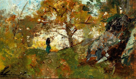 Emil Jakob Schindler - Woodland Path with decorative figures