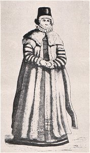 Emil Brass, Im Reiche der Pelze, 2. Auflage, 1925, Seite 175, Mit Pelz besetztes ärmelloses Cape, mit Pelzkragen und pelzverbrämter Mütze, getragen von einer polnischen Dame 1590