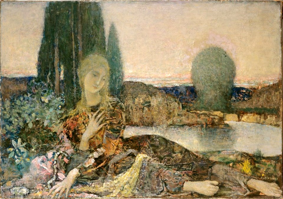 Emile Brunet - Rêverie - femme au bord d'un lac