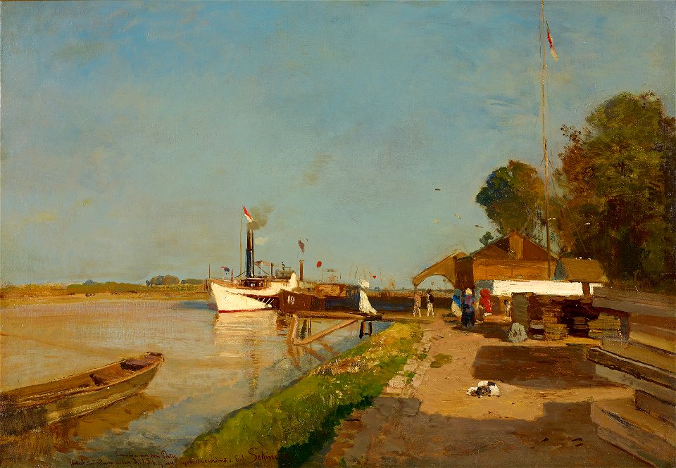 Emil Jakob Schindler - Die Dampfschiffstation an der Donau gegenüber Kaisermühlen - 3338 - Österreichische Galerie Belvedere